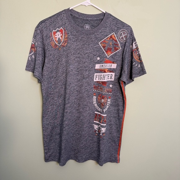 American Fighter training, division, Gray Graphic T-Shirt Y2K camo double-sided - Picture 1 of 4